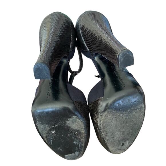 Bottega Veneta Brown Leather T-Strap Cut Out Heels Pumps Black Satin size 39 9 - Picture 14 of 16